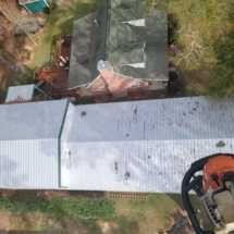 Looking down at a two story house